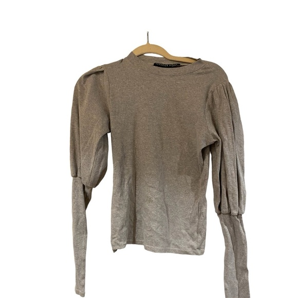 Veronica Beard Jeans / grey ribbed t-shirt puffy ruched sleeve size S - Picture 1 of 4